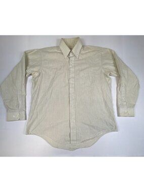 Arrow Dover Men 17 34/35 Vintage 90s Dress Shirt Striped Beige Oxford Made in US